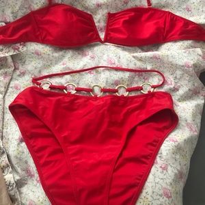 High leg red cut out two piece swimsuit bikini